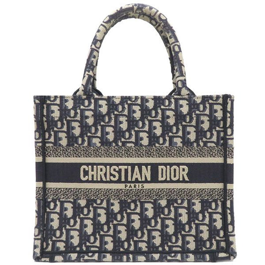 Christian Dior Tote Bag Book Tote Small Canvas Navy Blue Oblique Embroidery