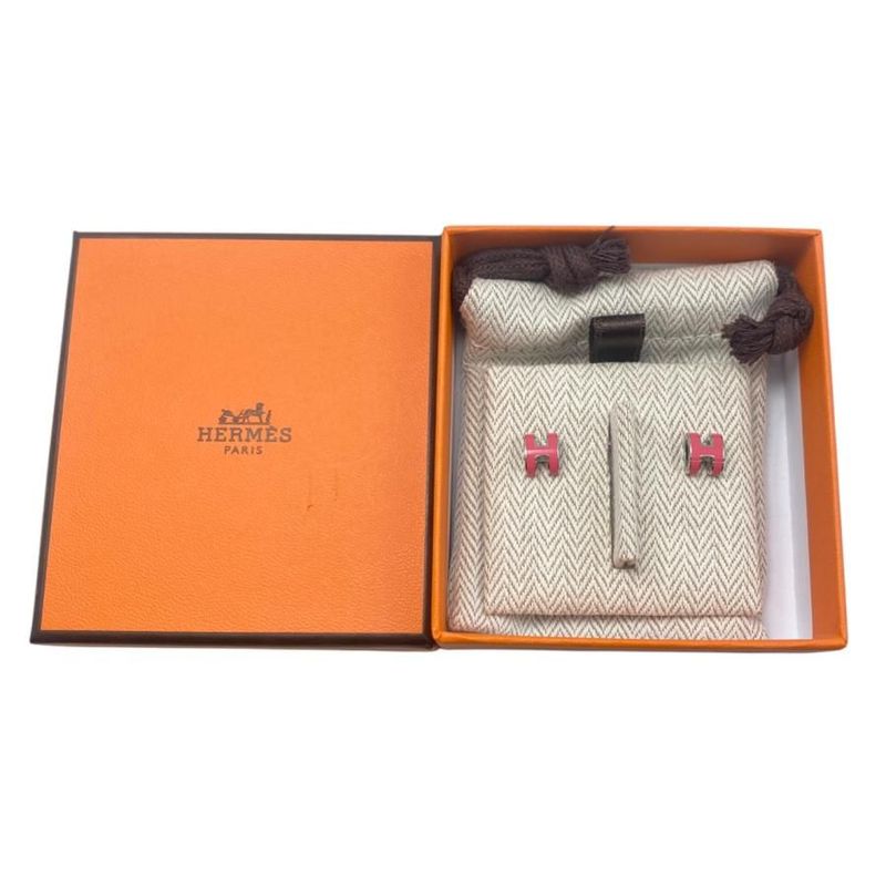 Hermes Earrings Pop Ashe Mini H608002fp65 H Logo Rose Tropic Pink Silver