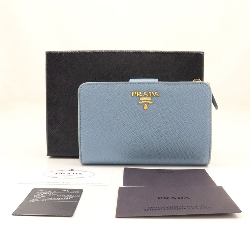 Prada Saffiano Astrale Light Blue Women's Fold Wallet