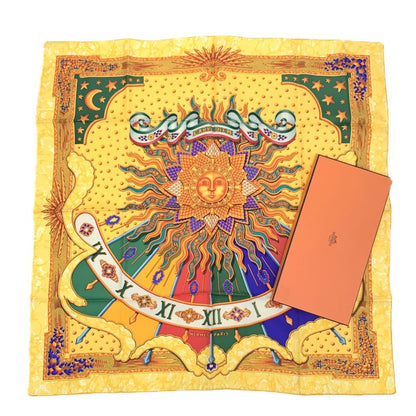 Grade Hermes Scarf Carre 90 Carpe DIEM Enjoy The Day Yellow Sun Moon Stars
