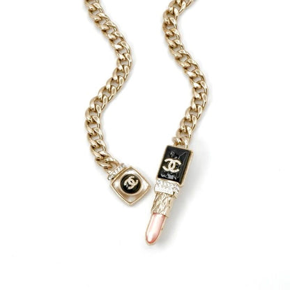 Chanel Necklace Pendant Choker Gold Black Pink Coco Mark Lip Rhinestone Chain