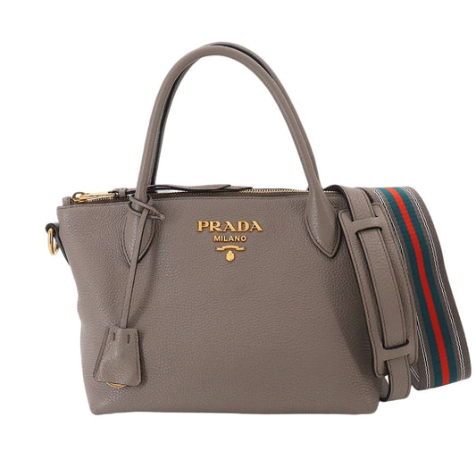 Prada 2-Way Leather Gray Gold Shoulder Bag
