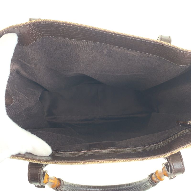Gucci Bamboo Beige Brown Silver Hardware GG Canvas 112530 Tote Bag Handbag