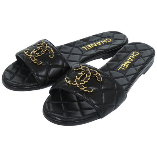 Chanel CC Logo Quilted Leather Black Mule