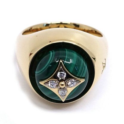 Louis Vuitton Signet Ring 55 18k Yellow Gold Malachite Diamond
