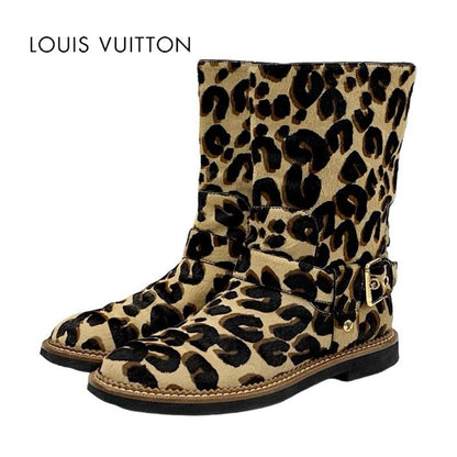 Louis Vuitton Boots Short Boots Shoes Halako Brown Ankle Boots Leopard Belt