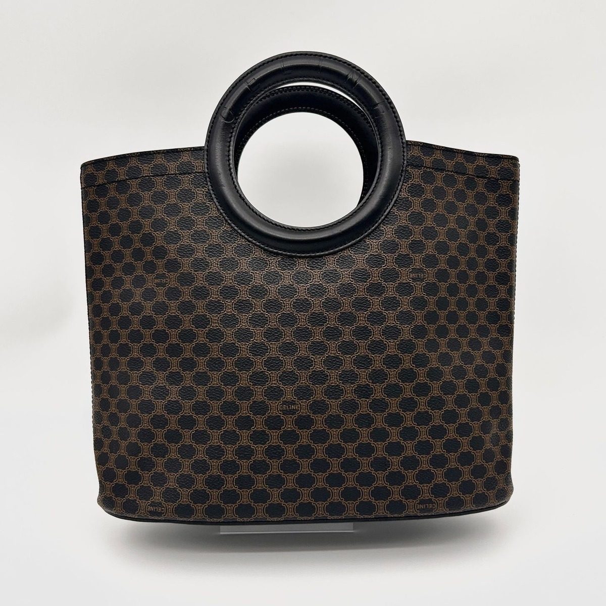 Celine Macadam Pattern Handbag Leather Dark Brown