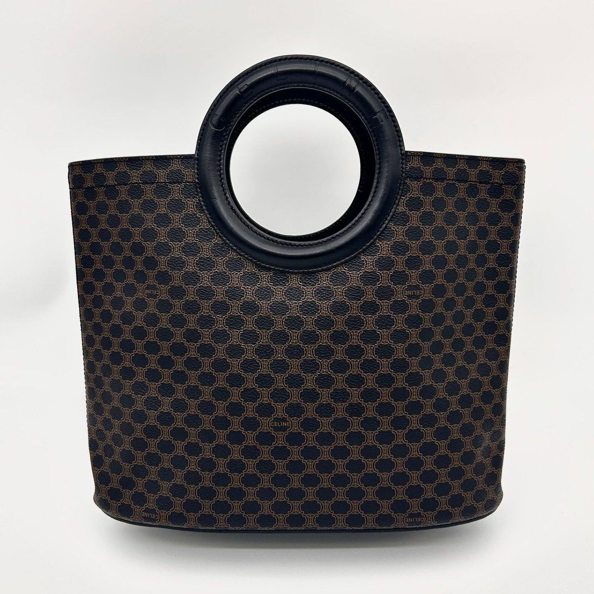 Celine Macadam Pattern Handbag Leather Dark Brown — view 2
