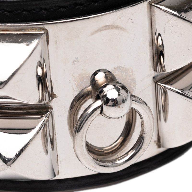 Hermes Collierd Chien Bangle Bracelet Size:s Black Silver Box Calf Metal Women