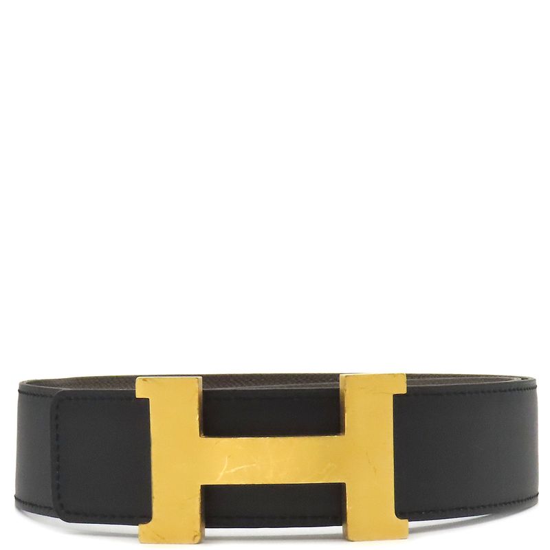 Hermes Belt Constance H #75 Box Calf Vaux Epson Black X Etang #75 Gold Hardware