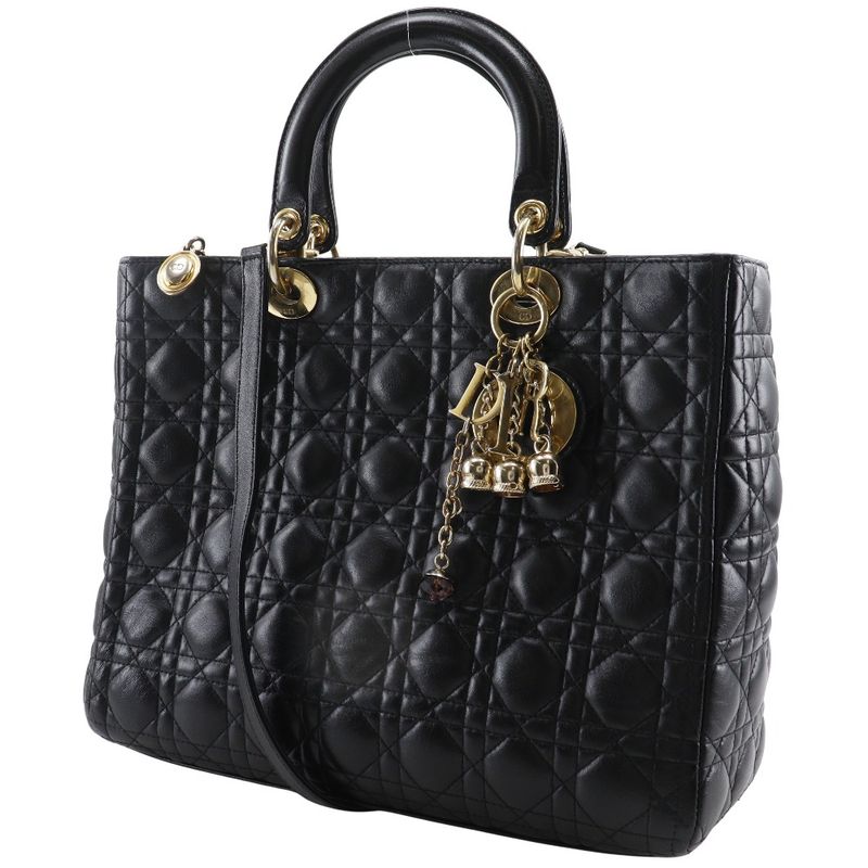 [dior] Christian Dior Lady Dior Large Canage 2WAY Shoulder Lambskin Black