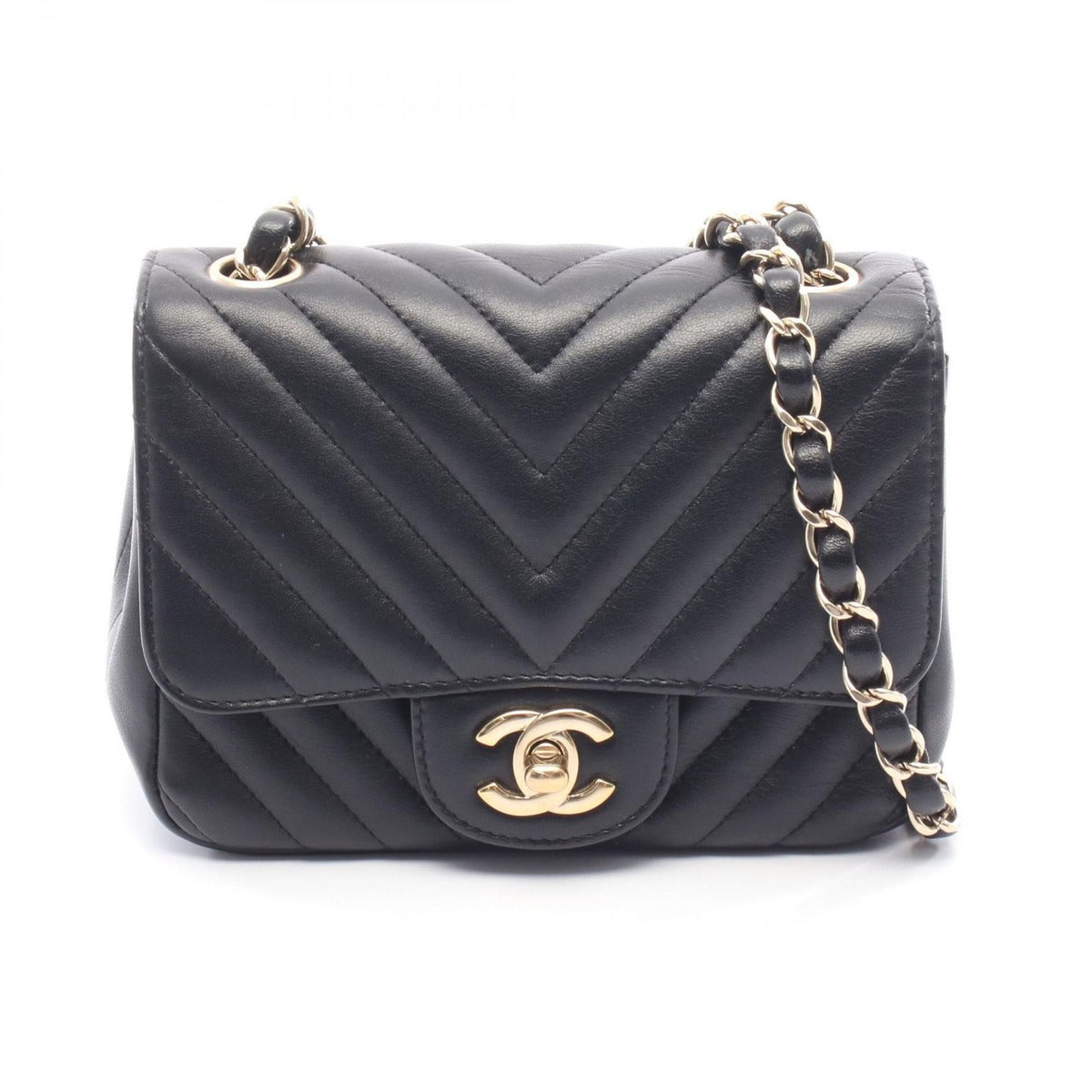 Chanel Shoulder Bag Chevron Stitch Mini Black Lambskin