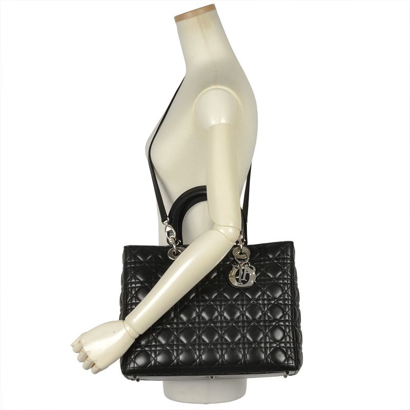 Dior Lady Dior Cannage Handbag Lambskin Black Silver Hardware