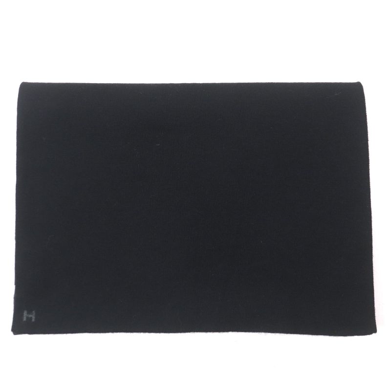 Hermes Alle Le Tour Cashmere Silk H Embroidery Reversible Scarf Black Gray