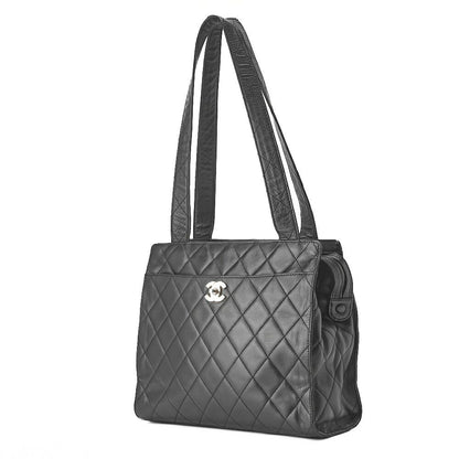 Chanel Shoulder Bag Matelasse Turnlock Lambskin Silver Hardware Black Women's