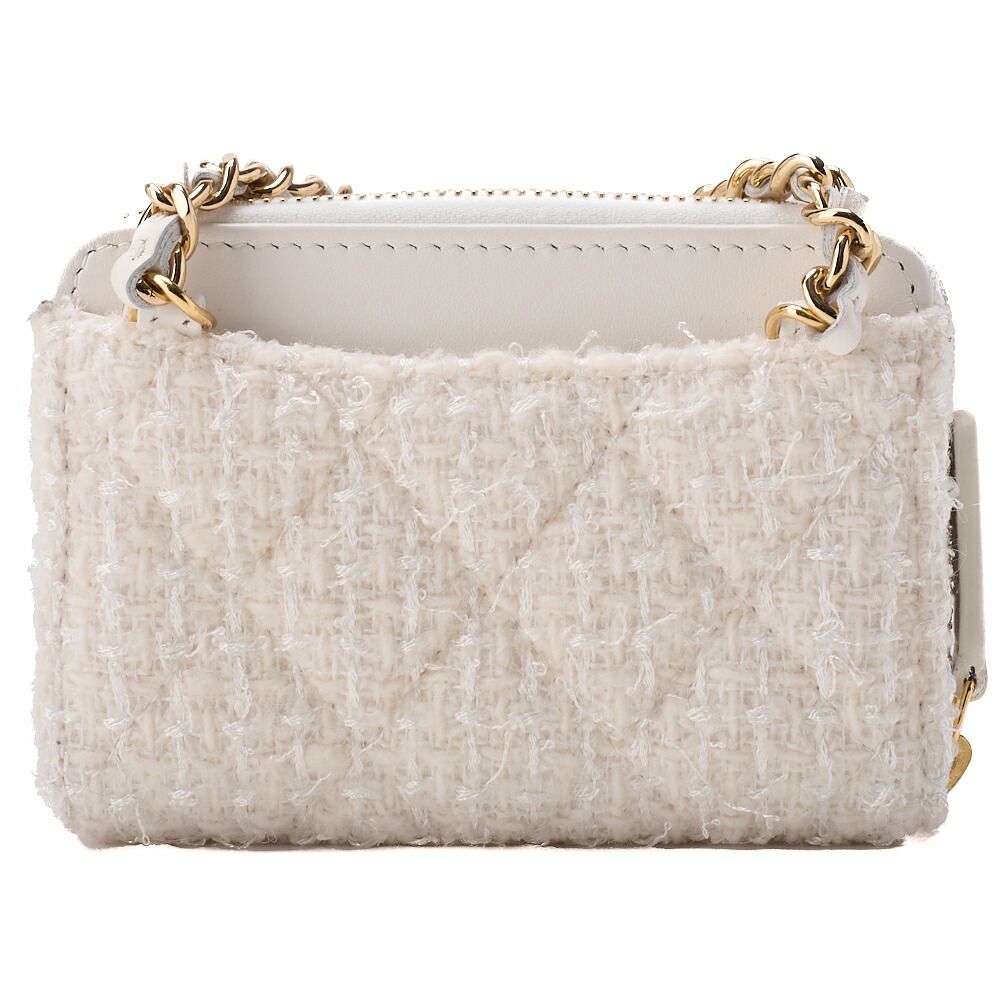 Chanel Mini Matelasse Chain Shoulder Ribbon Tweed White With Gold Hardware