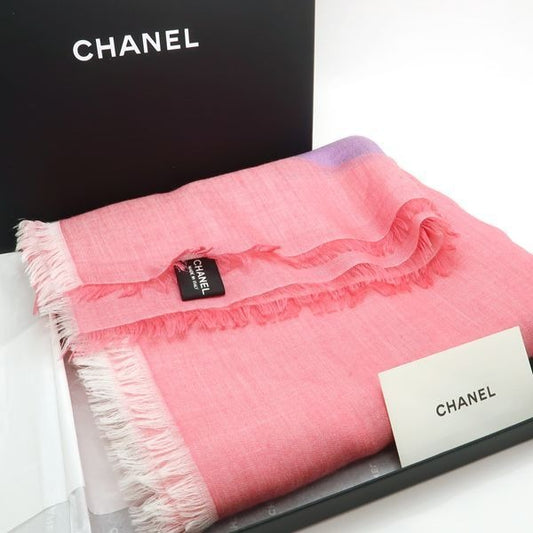Chanel Shawl Cashmere Silk 120 200 cm Pink Logo Coco Mark