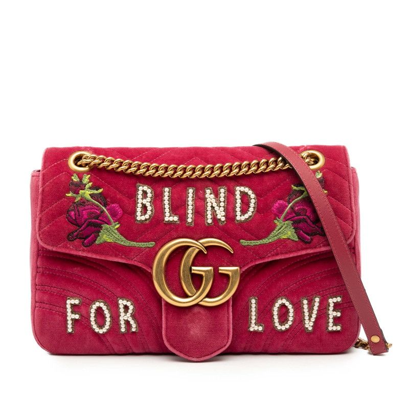 Gucci GG Marmont Blind FOR LOVE Embroidered Chain Shoulder Bag Handbag 443496
