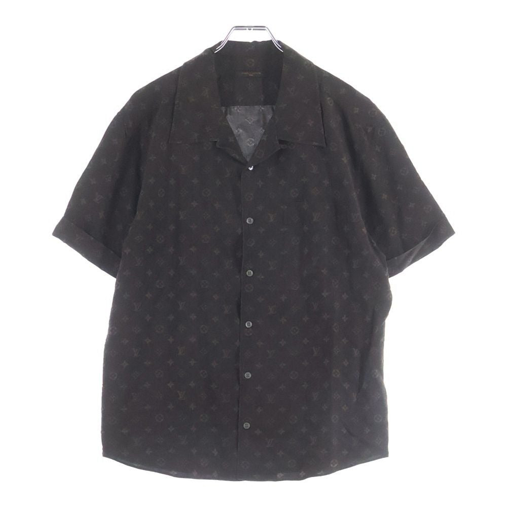 Louis Vuitton Monogram All Over Silk Open Collar Short Sleeve Shirt Brown