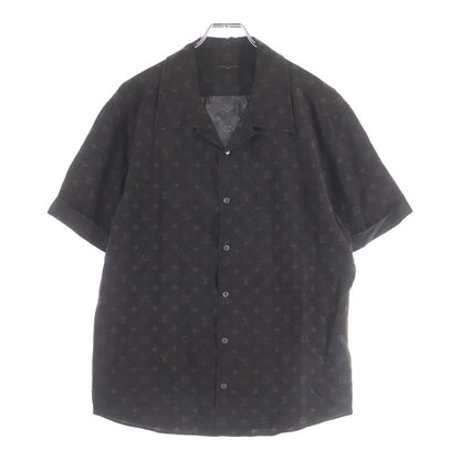 Louis Vuitton Monogram All Over Silk Open Collar Short Sleeve Shirt Brown