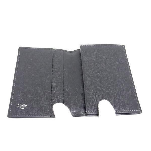 Cartier Card Case Santos Black Leather Silver Hardware — view 3