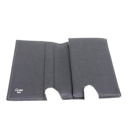 Cartier Card Case Santos Black Leather Silver Hardware — view 3