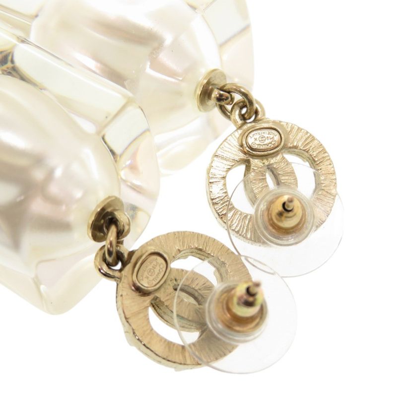 Chanel Coco Mark Faux Pearl Plastic Stone Gold Earrings 0563 Chanel