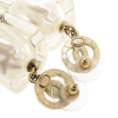 Chanel Coco Mark Faux Pearl Plastic Stone Gold Earrings 0563 Chanel