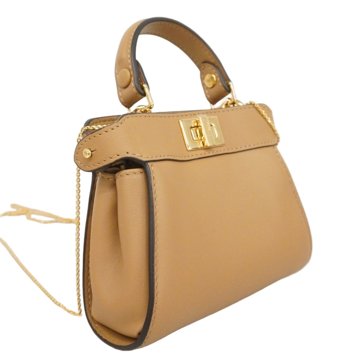 Fendi Handbag Nano Peekaboo Leather Brown Gold 2-Way — view 2