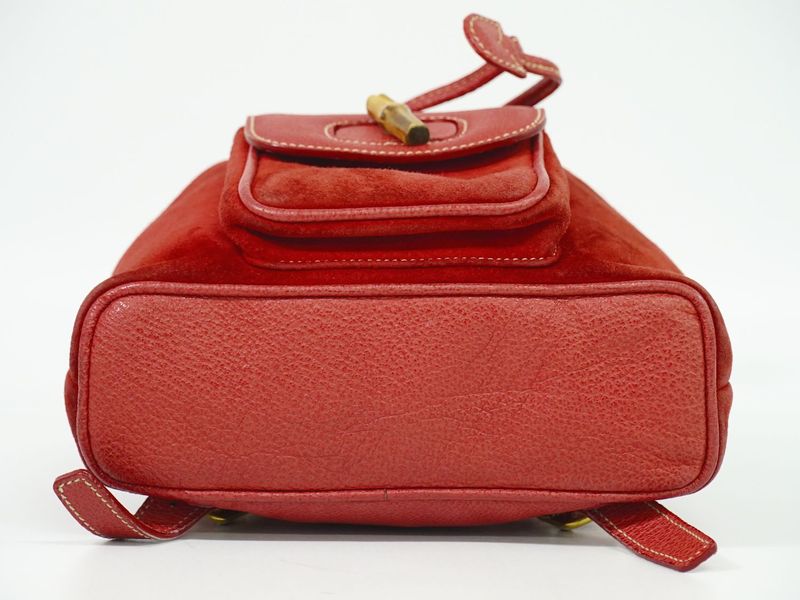 Authentic Gucci Bamboo Mini Backpack Sac Backpack Suede Leather Red Bamboo Bag