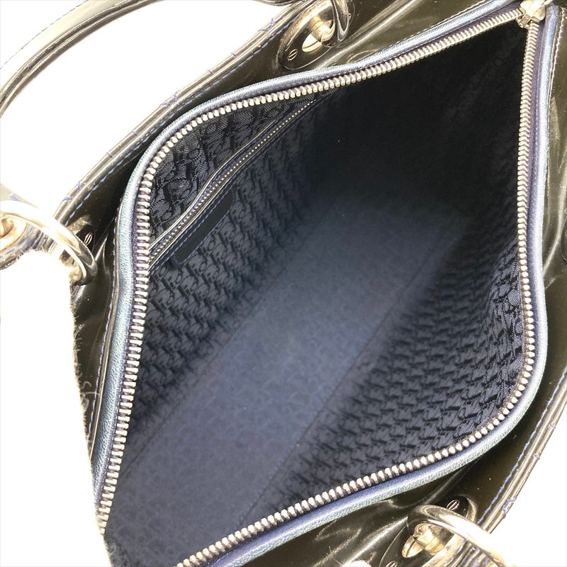 Christian DIOR Lady Dior Canage Handbag Patent Leather Black Silver Hardware