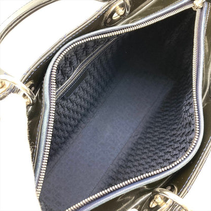 Christian DIOR Lady Dior Canage Handbag Patent Leather Black Silver Hardware