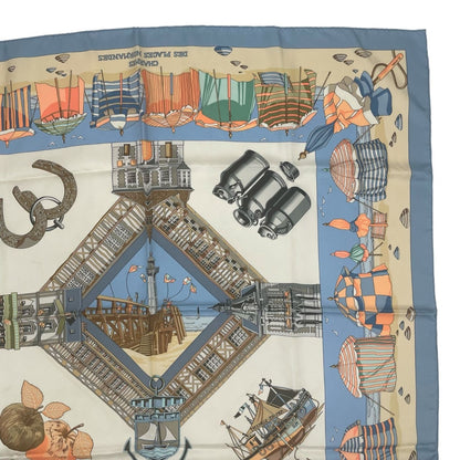 Hermes Scarf Silk Carre 90 Charmes Des Plages Normandes Charm of the Normandy — view 3