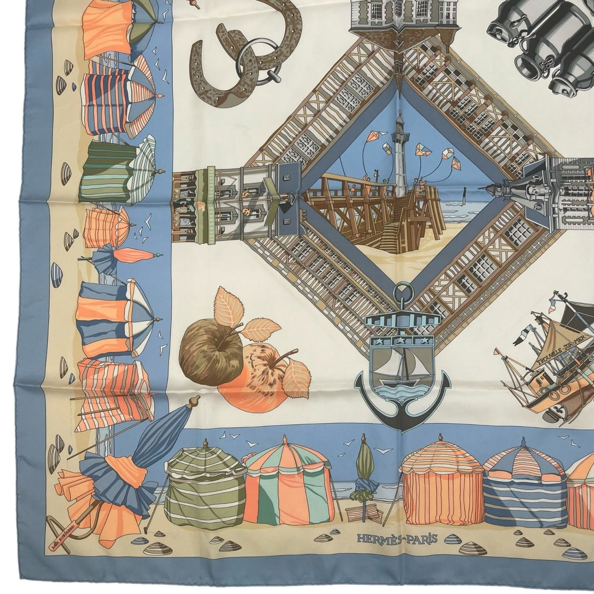 Hermes Scarf Silk Carre 90 Charmes Des Plages Normandes Charm of the Normandy — view 4