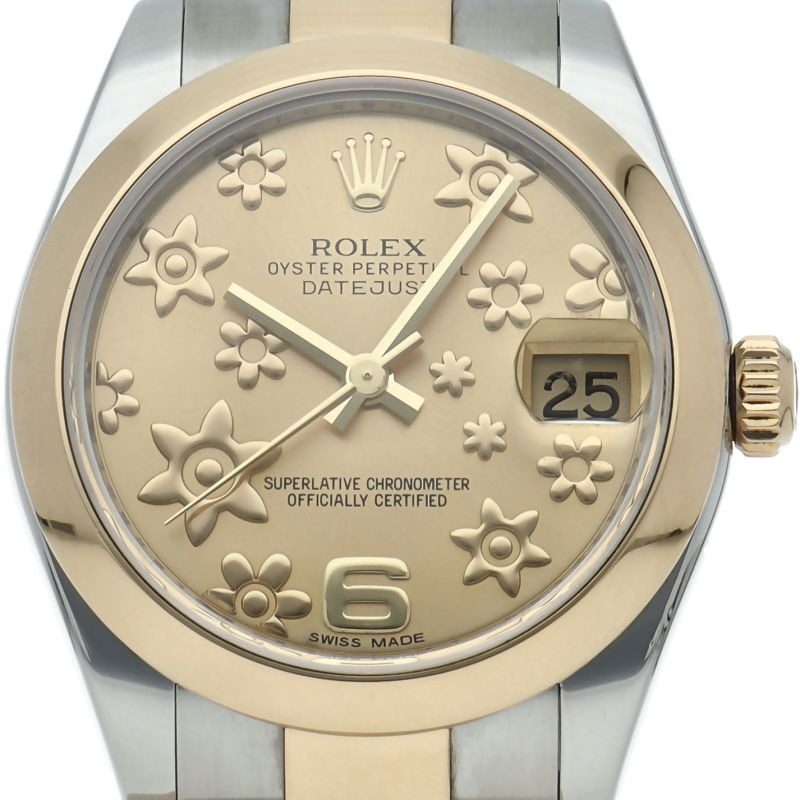 Rolex Datejust 31 Boys Watch Oyster Flower Dial 18k Yellow Gold SS Sha