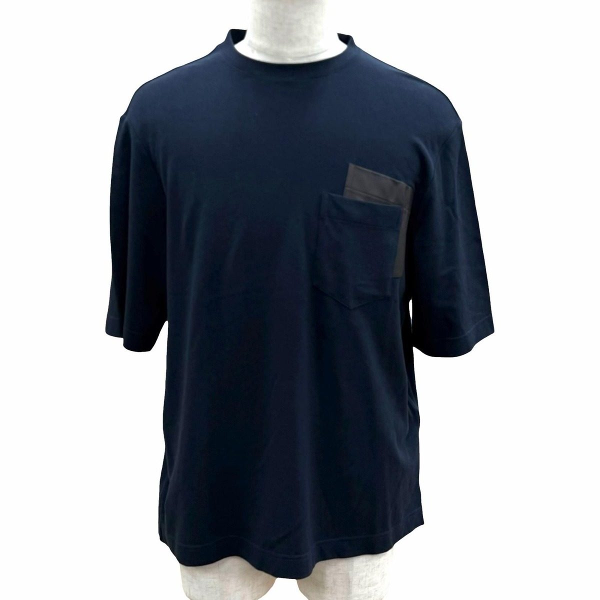 Hermes Cotton Cashmere Pocket Crew Neck Short Sleeve T-Shirt Navy