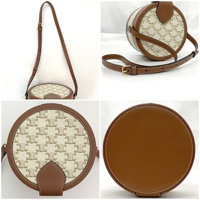 Celine Shoulder Bag Tambour White Brown Triomphe