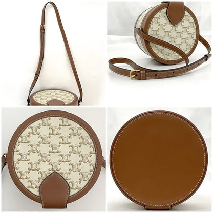 Celine Shoulder Bag Tambour White Brown Triomphe