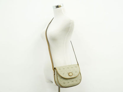 Authentic Christian DIOR Honeycomb Pattern Shoulder Bag Pochette PVC Beige Bag