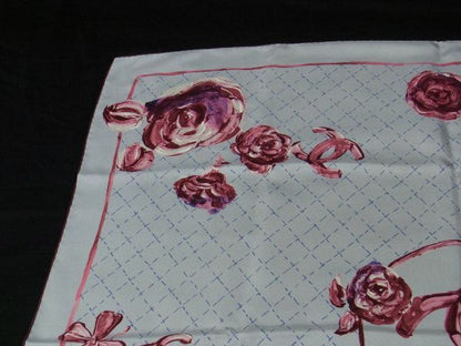 Chanel Coco Mark 100% Silk Flower Large Scarf Stole Shawl Women's Light Blue