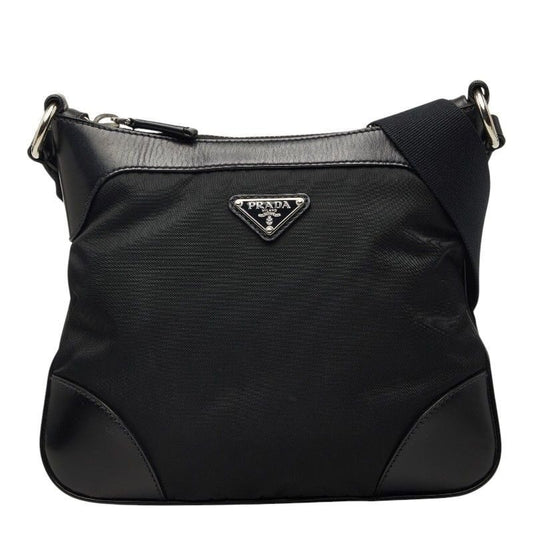 Prada Tessuto Crossbody Shoulder Bag Black Nylon Leather