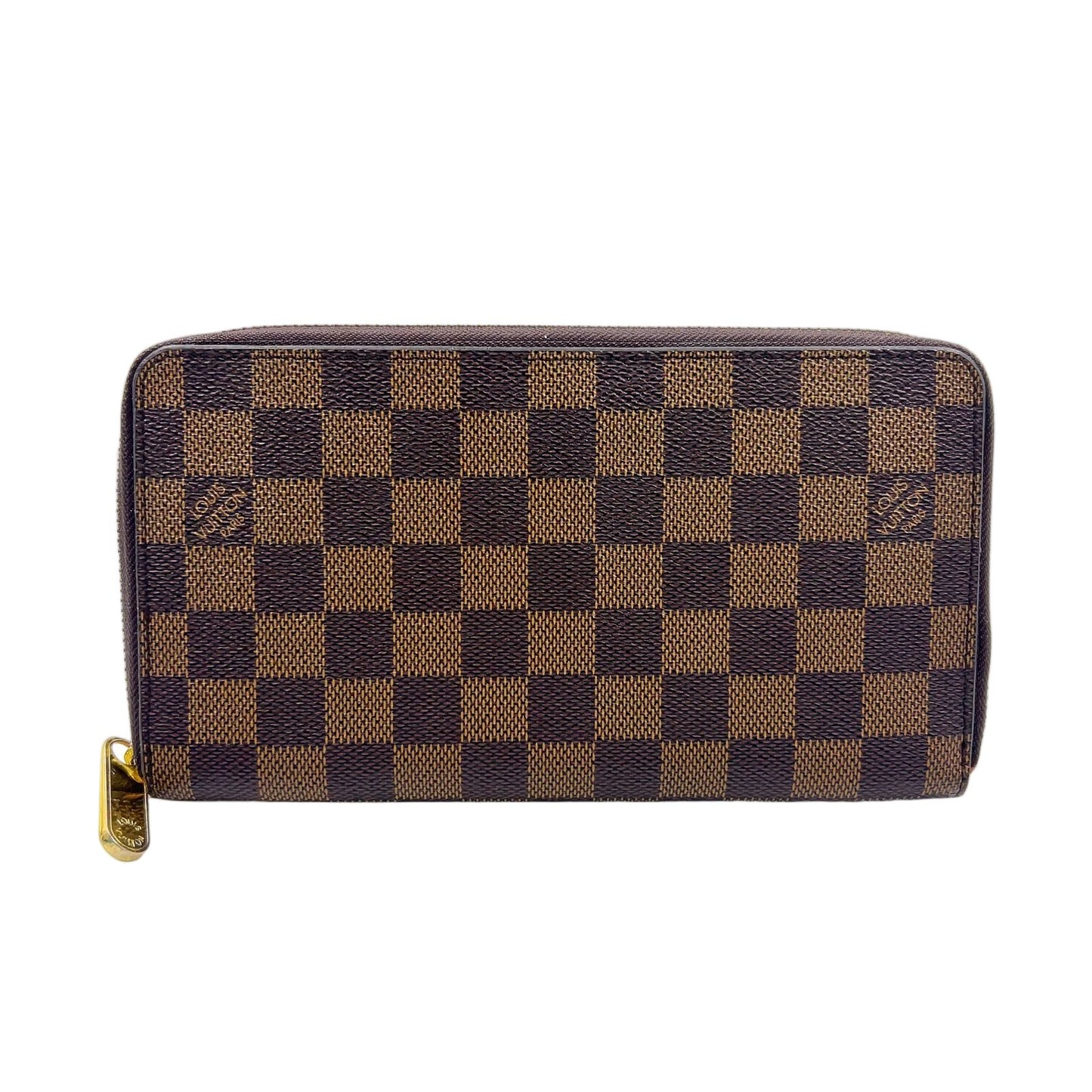 Louis Vuitton Zippy Organizer Damier Ebene Leather Brown Round Wallet Gold