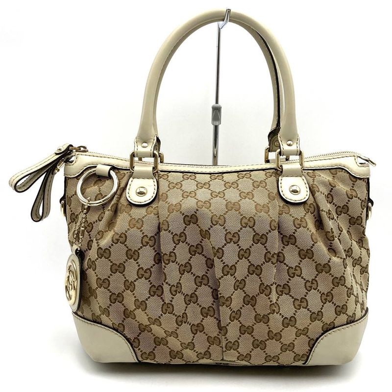 Gucci 247902 Tote Bag Beige/white GG Canvas/leather Ggkey Holder Ladies Fashion