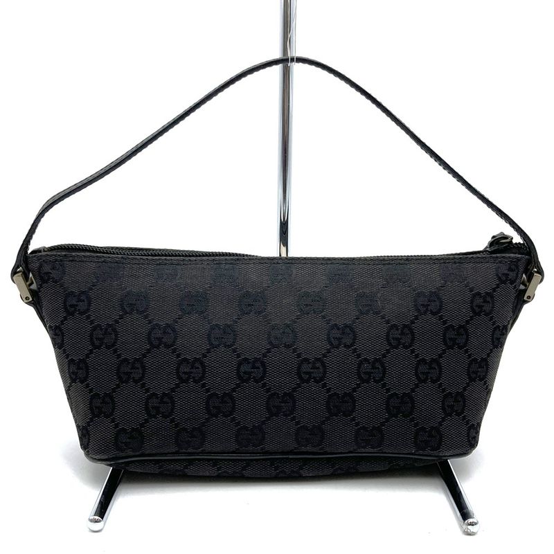 Gucci 039 1103 Handbag Accessory Pouch Black GG Canvas Ladies Men Fashion