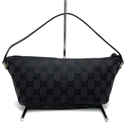Gucci 039 1103 Handbag Accessory Pouch Black GG Canvas Ladies Men Fashion