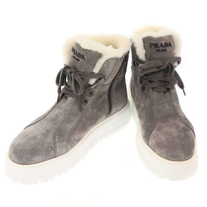 Prada Suede Shearling Mouthpiece Boots 492 8830 Gray 39