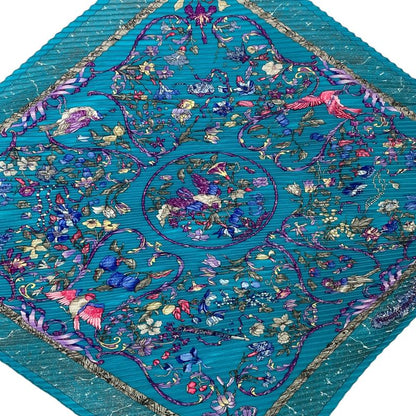 Hermes Scarf Silk Pleated Oriental And Western Jewel Multicolor With Box
