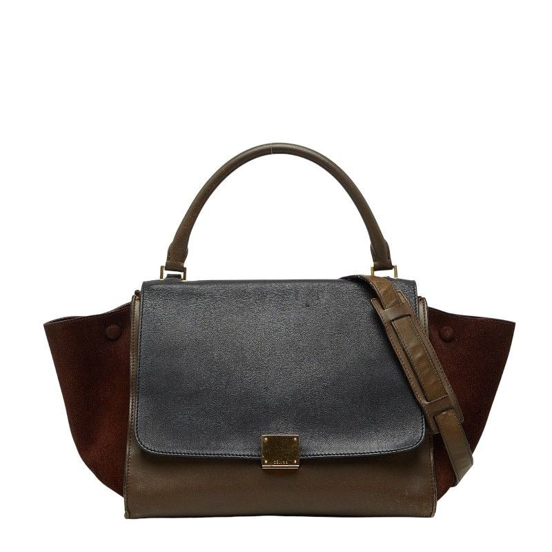 Celine Trapeze 2-Way Shoulder Bag Brown Black Leather