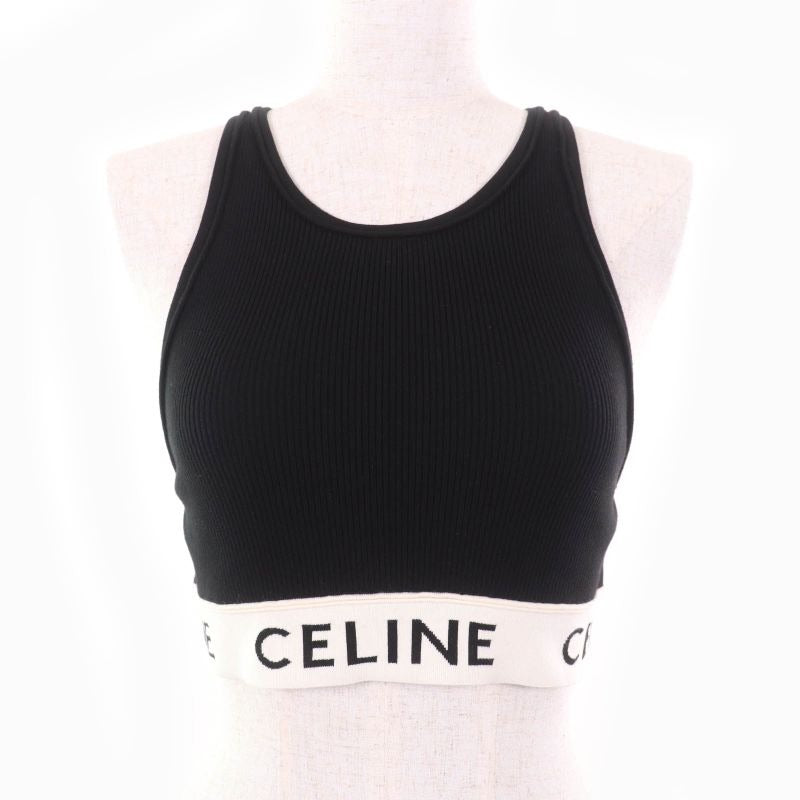Celine 2 A68 L372 N Athlete Bra Mesh Logo Design Ascuff Tick Knit Black Cream