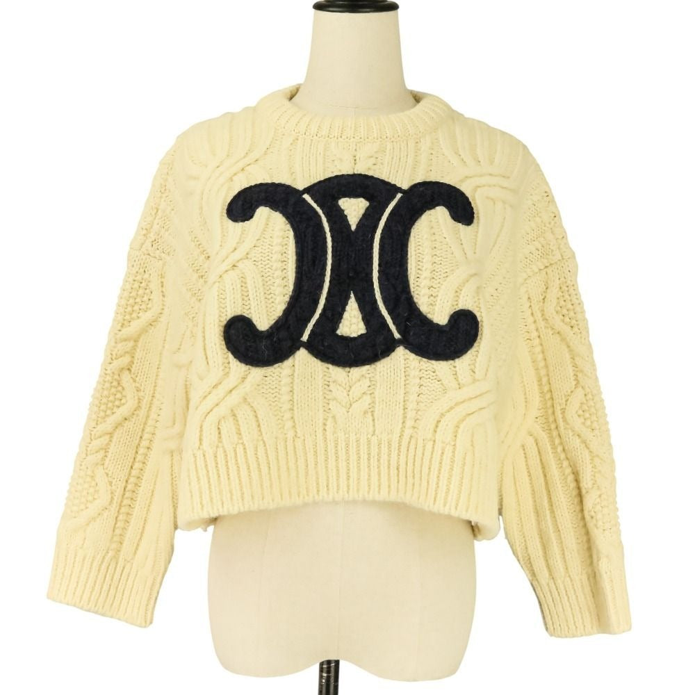 Celine Triomphe Crew Neck Knit Sweater S Ivory